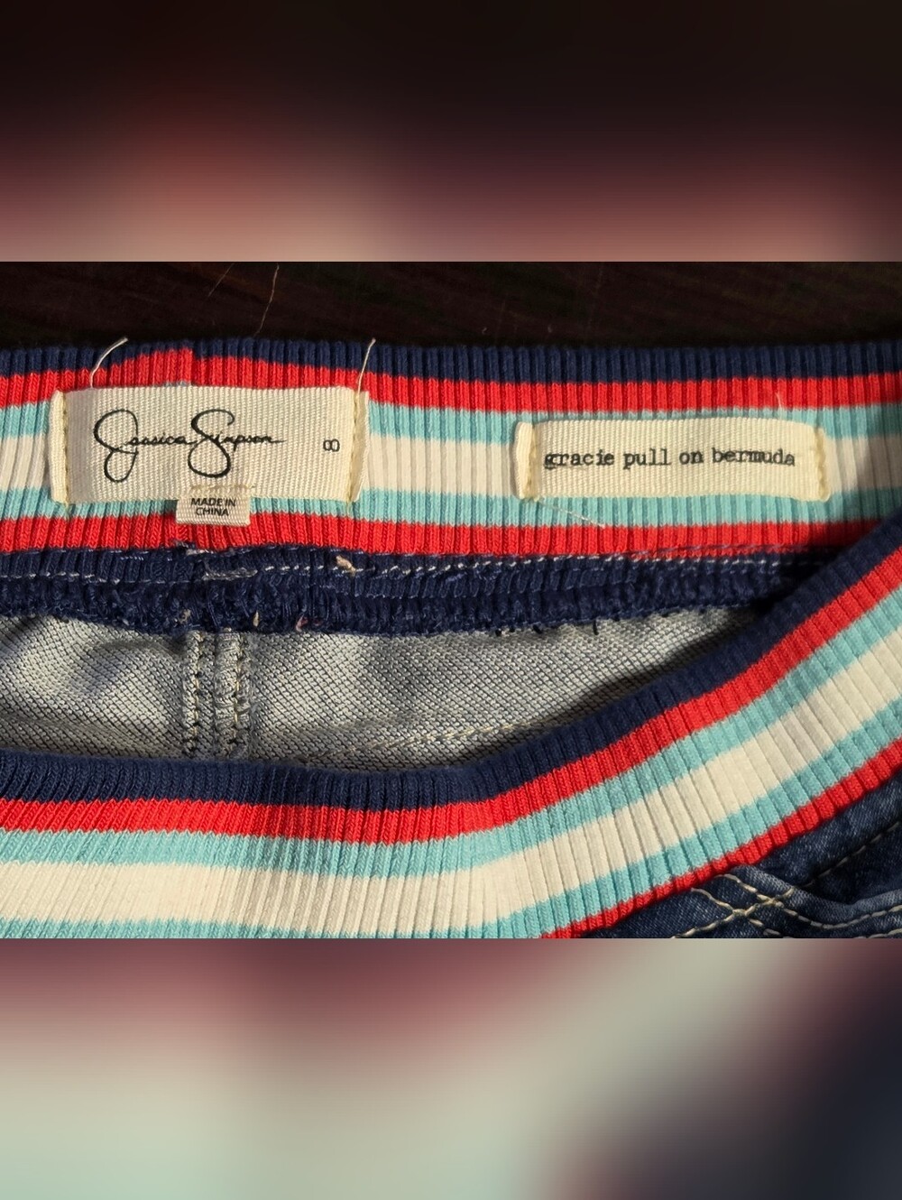 Jessica Simpson Girls' Bermuda Denim Shorts with Rainbow Elastic Waistband Sz 8 - Picture 8 of 11